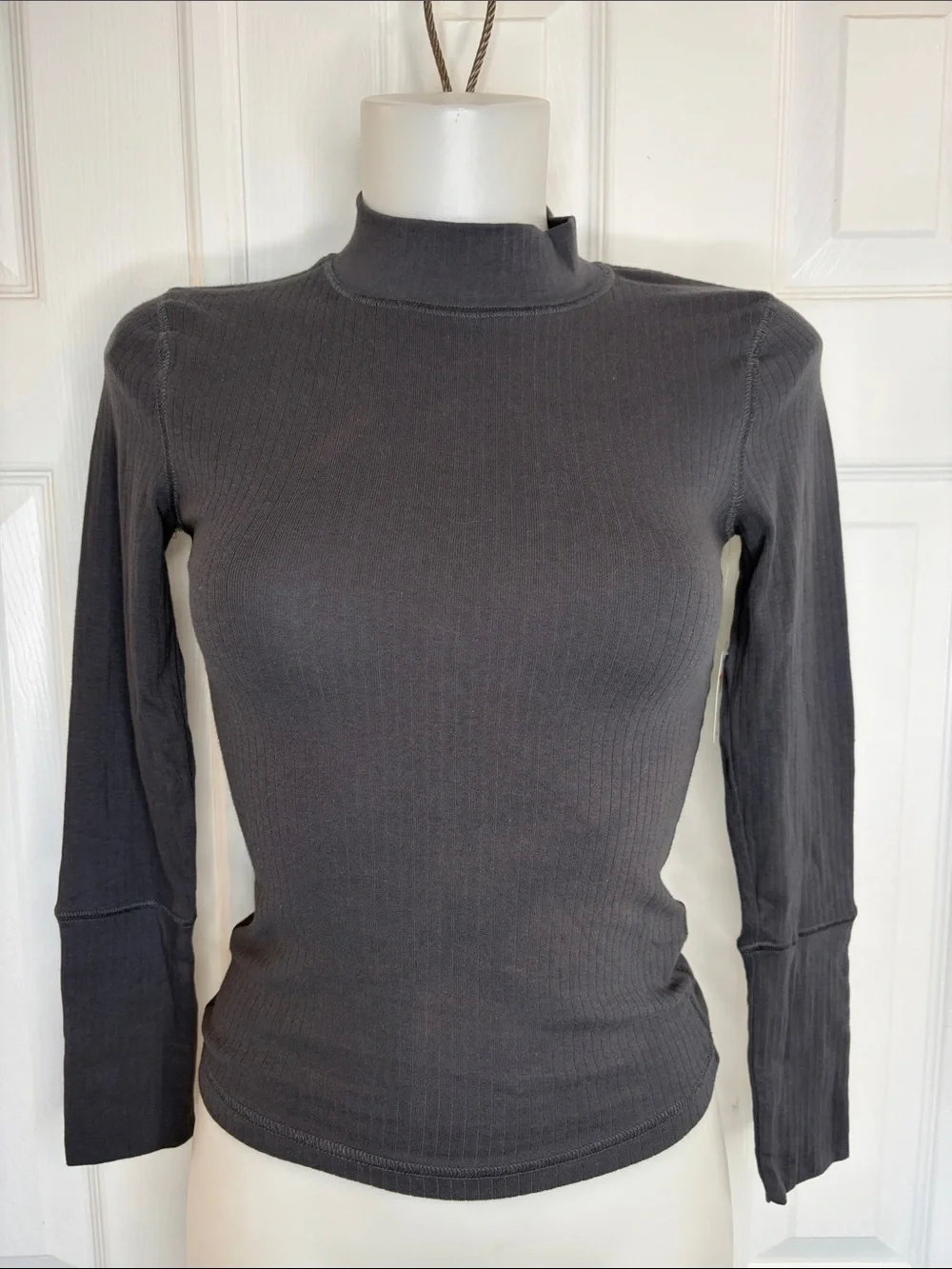 Free People Intimately Charcoal Ribbed Mock Neck Long Sleeve Crop Top Casual XS